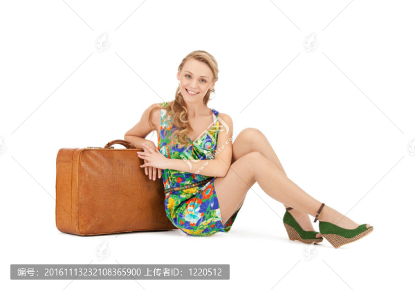 可愛的女人與手提箱
