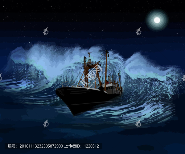 夜間下沉的船
