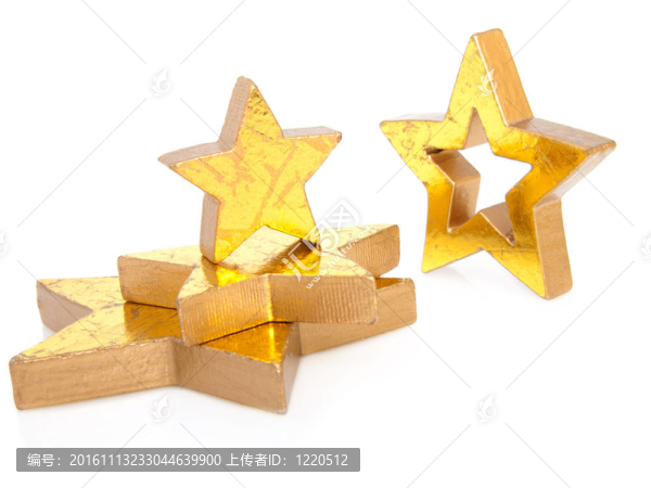 金色的圣誕星；白色背景上的孤立