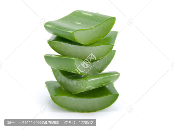 白色背景蘆薈葉切片