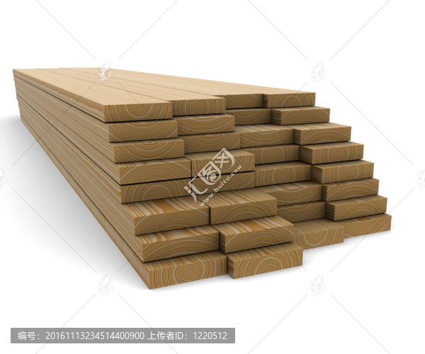 白色背景上的一堆松木板