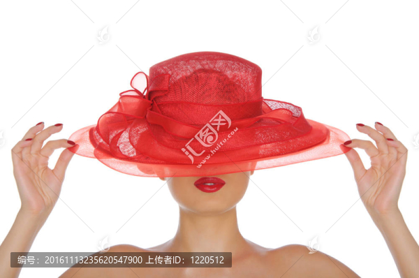 漂亮的女人戴著紅帽子