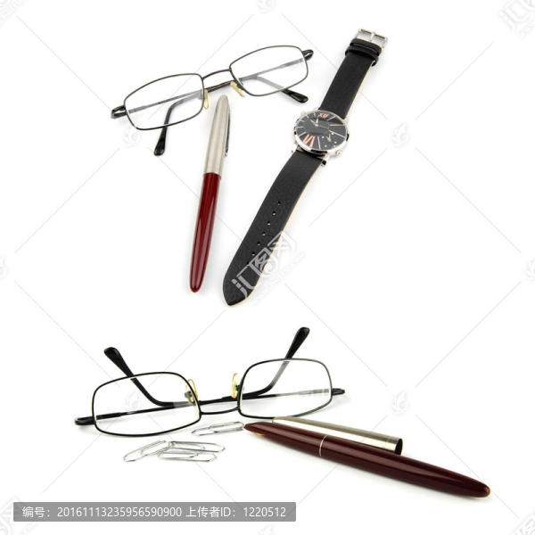 眼鏡；筆；手表和紙夾。