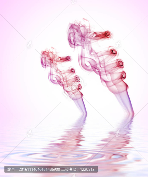 彩色煙霧反映在渲染水