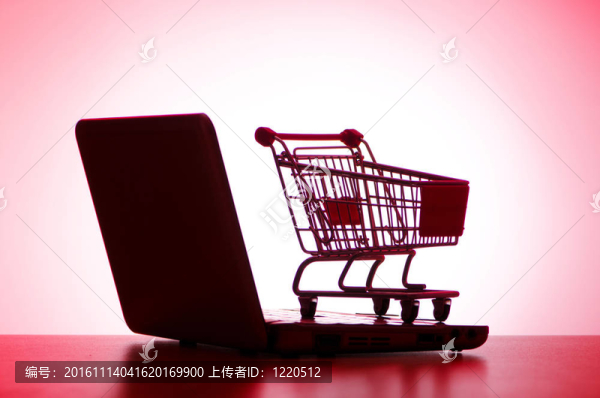 筆記本電腦和購(gòu)物車silhoette