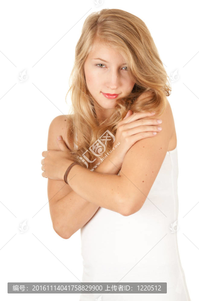 穿十字的年輕女子；白色背景