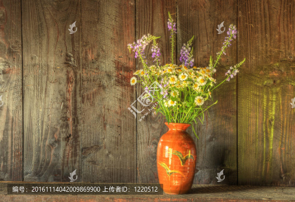 靜物畫(huà)的干燥花瓶在鄉(xiāng)村花瓶對(duì)風(fēng)化木背景