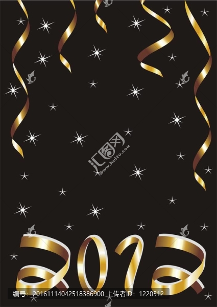 帶金色帶和黑色背景的圣誕賀卡和新年賀卡2012