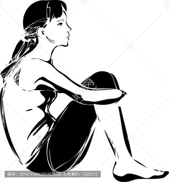 一個坐在膝上的女孩的素描