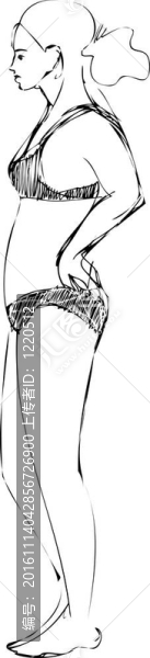 海灘上一個穿著泳裝的女孩的素描
