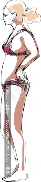 海灘上一個(gè)穿著泳裝的女孩的素描
