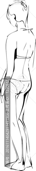 海灘上一個(gè)穿著泳裝的女孩的素描