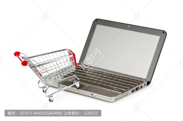 網(wǎng)絡(luò)購物概念與電腦和購物車