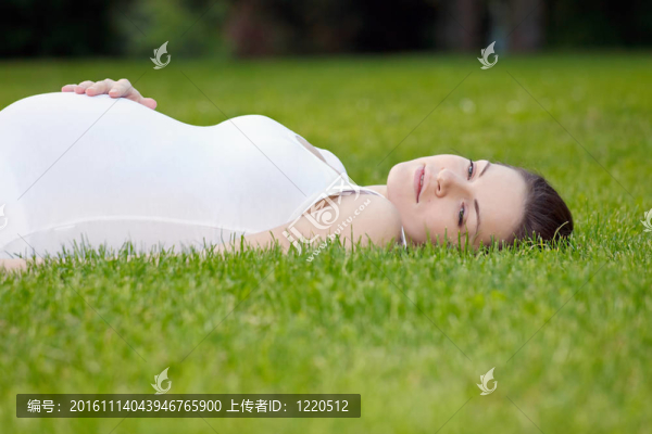 美麗的孕婦在公園里放松