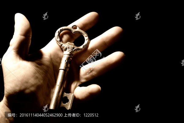 在黑色的背景isolaten人手一把舊鑰匙