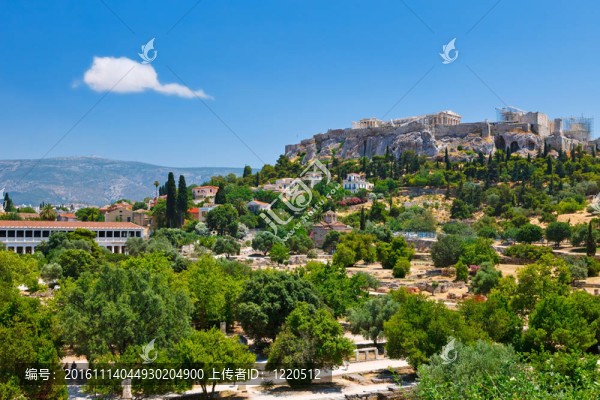 從古代廣場阿克羅波利斯觀；Athens；希臘