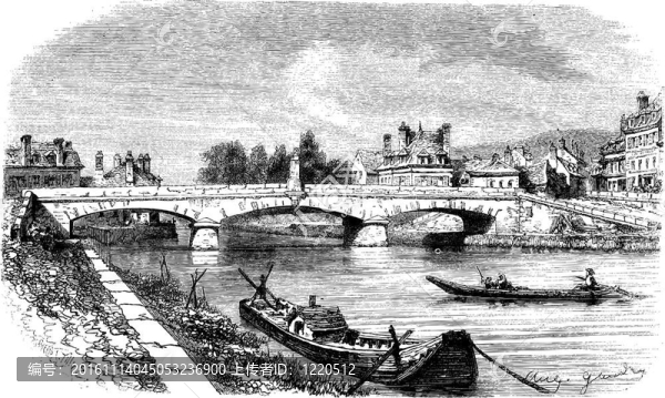 的克拉姆西橋（部涅夫勒）和Jean,Rouvet的半身像；法國(guó)古典雕刻。