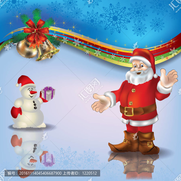 圣誕問候Santa藍(lán)雪人和手鈴