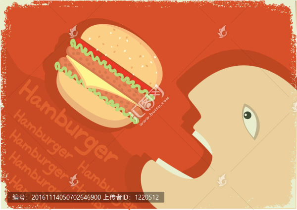 男子吃大漢堡。向量的殘破的海報(bào)