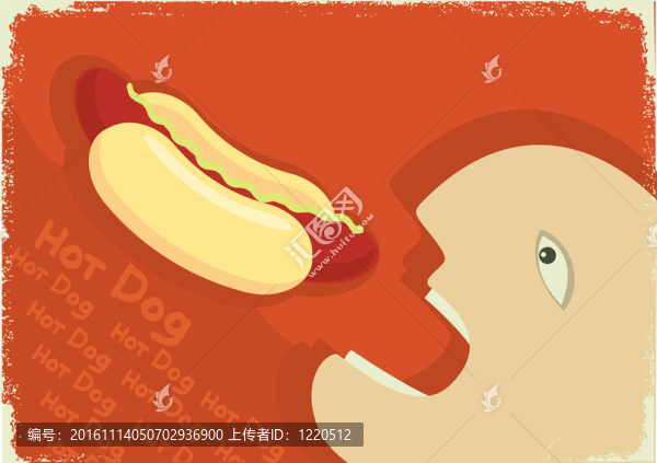 饑餓的人吃熱狗。向量的殘破的海報(bào)