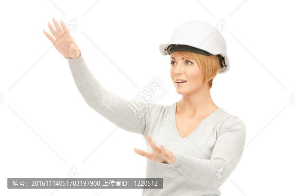 女承包商在頭盔工作與虛構(gòu)的東西