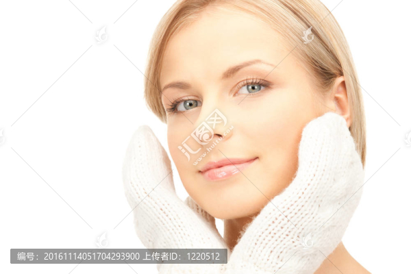 白手套的漂亮女人