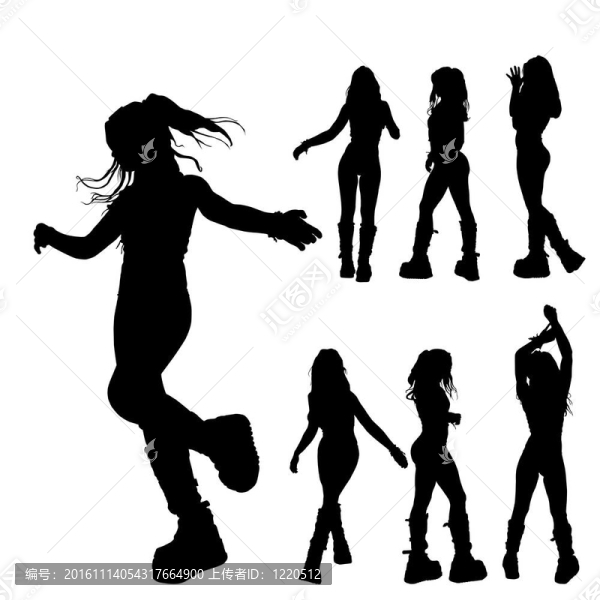 7在psitions,difrent女孩剪影