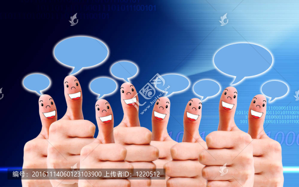 帶有社交聊天符號和語音泡沫的手指面部群