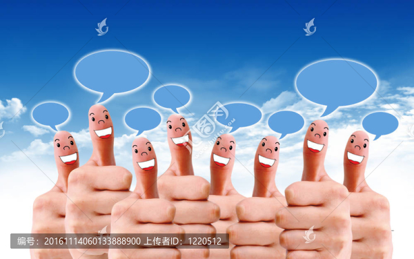 帶有社交聊天符號(hào)和語(yǔ)音泡沫的手指面部群