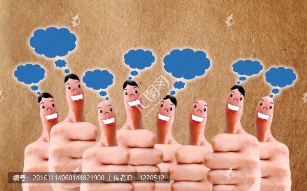 帶有社交聊天符號(hào)和語音泡沫的手指面部群