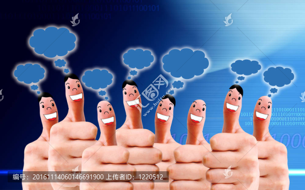 帶有社交聊天符號和語音泡沫的手指面部群