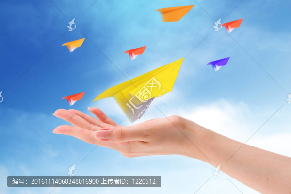 在天空中扔一架紙飛機(jī)。成功；自由；
