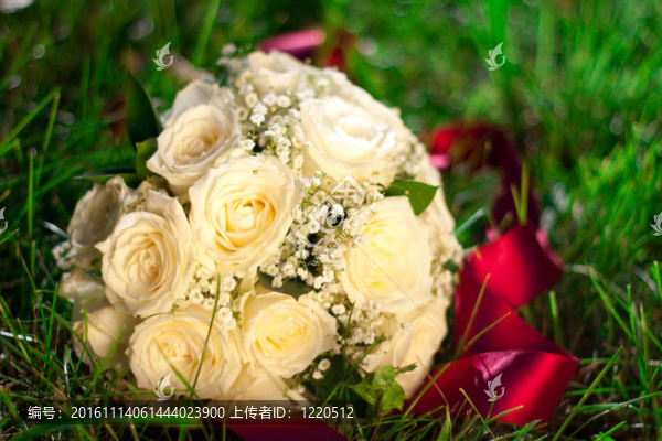 婚禮花束躺在草地上