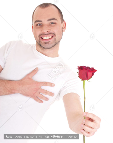 手上有花的年輕人