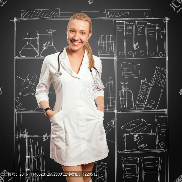 年輕的醫(yī)生用聽診器的女人