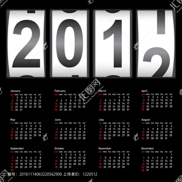 時(shí)尚日歷為2012。周日第一