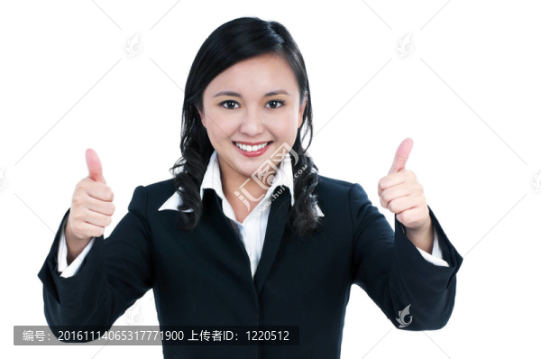 漂亮的女商人顯示大拇指