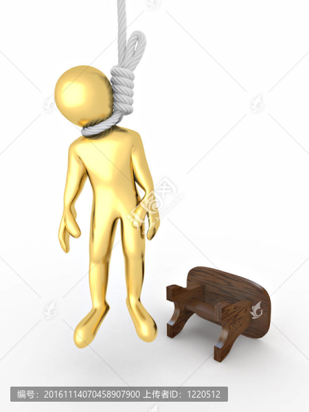 在白色背景上絞架的人分離。自殺