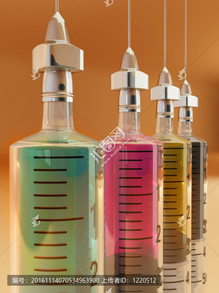 四油漆注射器。CMYK。概念圖