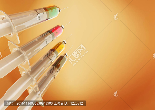 四油漆注射器。CMYK。概念圖
