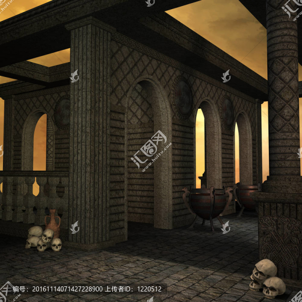 黎明幻想寺。3D渲染一個夢幻主題的背景用法。