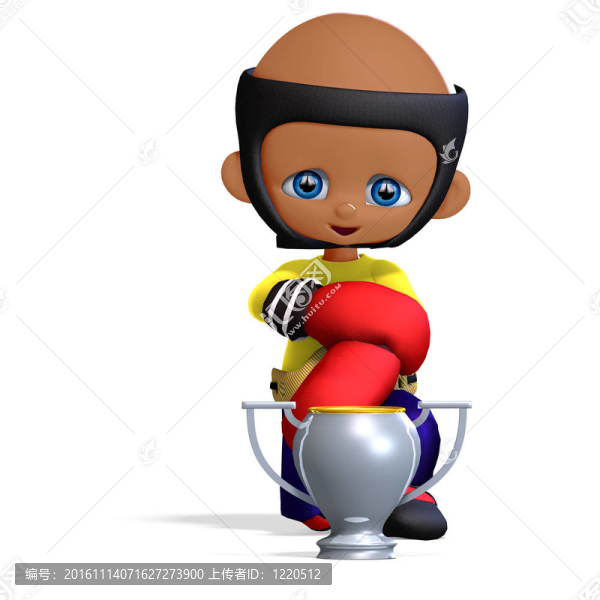 可愛和滑稽的幼稚卡通拳擊。3D渲染與剪輯路徑和陰影超過白色