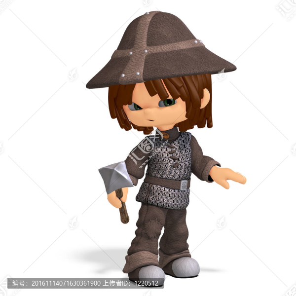 可愛和有趣的卡通警衛(wèi)。3D渲染與剪輯路徑和陰影超過白色