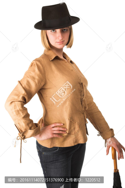 帶帽子和雨傘的女人