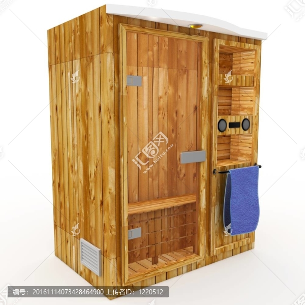 帶藍(lán)色毛巾的3D桑拿小屋