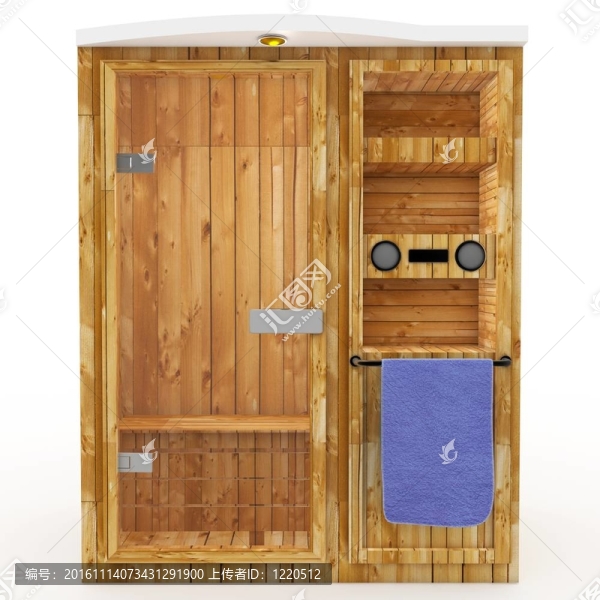 帶藍(lán)色毛巾的3D桑拿小屋