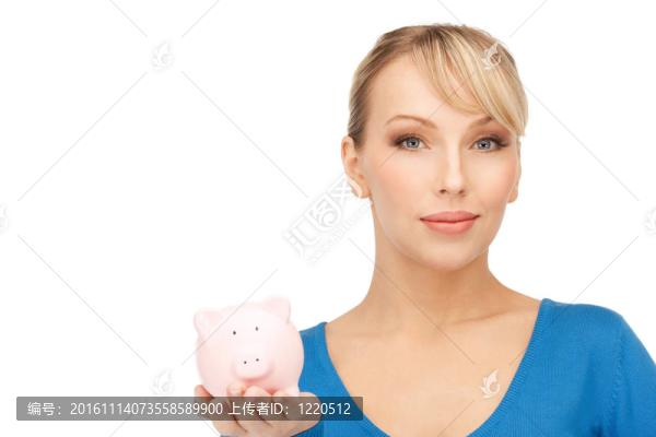 可愛的女人與小豬銀行