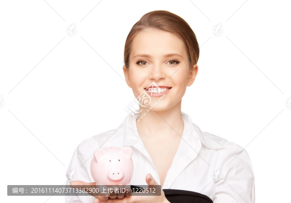 可愛的女人與小豬銀行