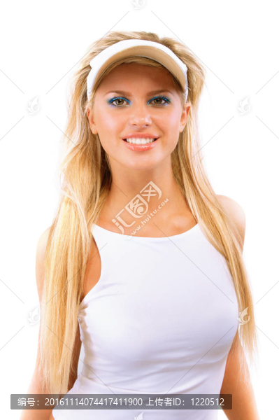 頭上有防曬峰的女孩肖像