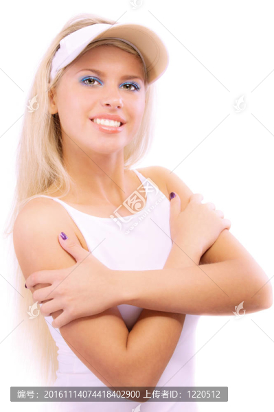 頭上有防曬峰的女孩肖像